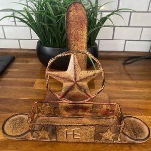Country Texas Cowboy Rustic Barn Style Napkin Holder Star Decor